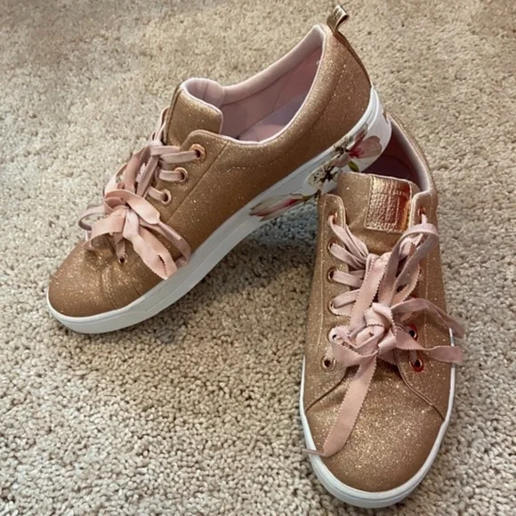 Ted Baker Sparkly Pink Sneakers with Floral Detail - Picture 2 of 8